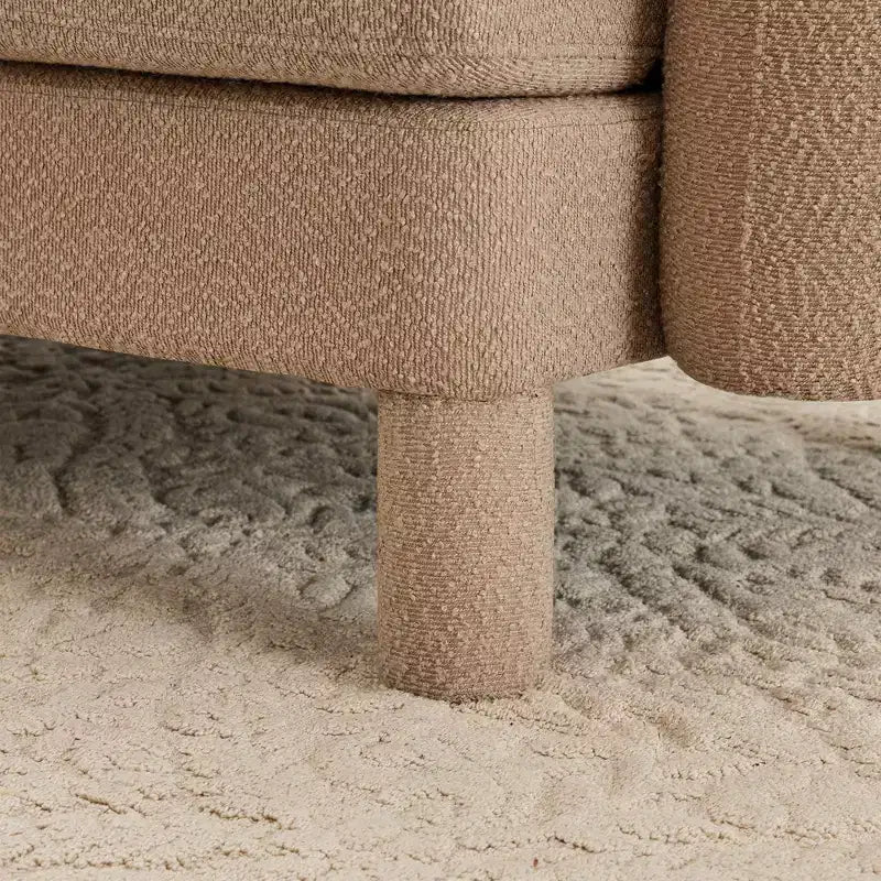 Pouf ottomano quadrato in bouclé beige/caffè/verde, poggiapiedi singolo