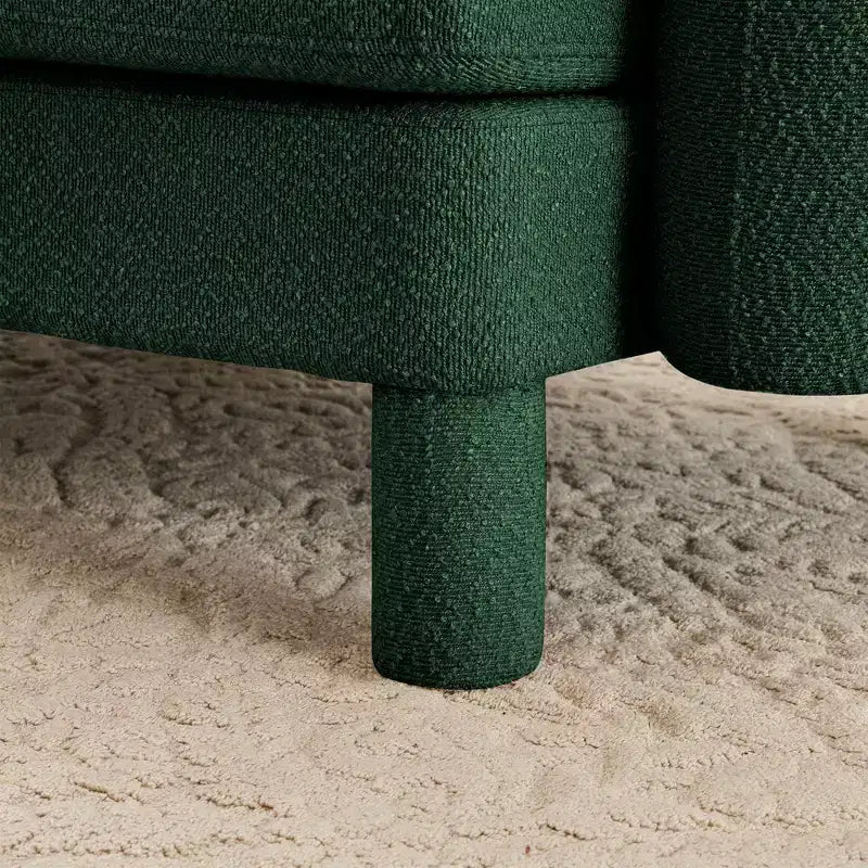 Pouf ottomano quadrato in bouclé beige/caffè/verde, poggiapiedi singolo