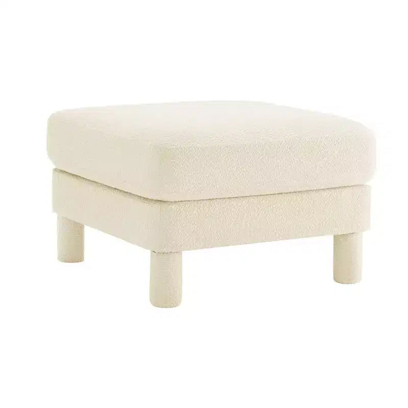 Pouf ottomano quadrato in bouclé beige/caffè/verde, poggiapiedi singolo