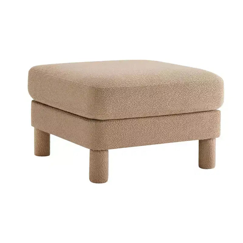 Pouf ottomano quadrato in bouclé beige/caffè/verde, poggiapiedi singolo