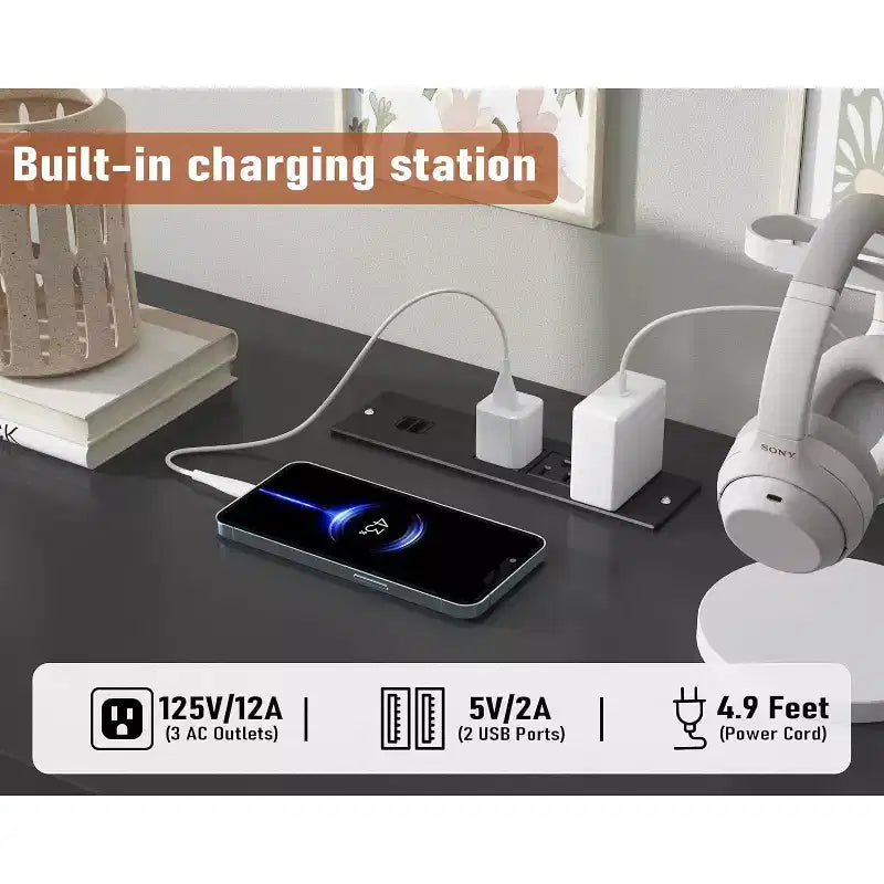 Cassettiera Nera/Bianca in Rattan a 9 Cassetti con Stazione di Ricarica, Stile Rustico, per 1 Persona