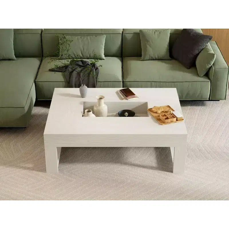 Famapy Warm Coffee Table White Wood Grain Center Table Sofa Side Table 176LBS Load-Bearing Built-In Storage Organizer Rectangle/Square Coffee Table