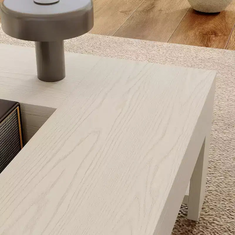 Tavolino da Caffè in Legno Venato Bianco con Contenitore – Rettangolare / Quadrato, Posti a Sedere 1