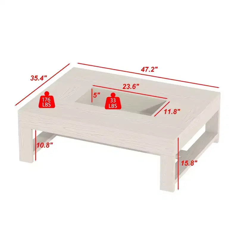 Tavolino da Caffè in Legno Venato Bianco con Contenitore – Rettangolare / Quadrato, Posti a Sedere 1
