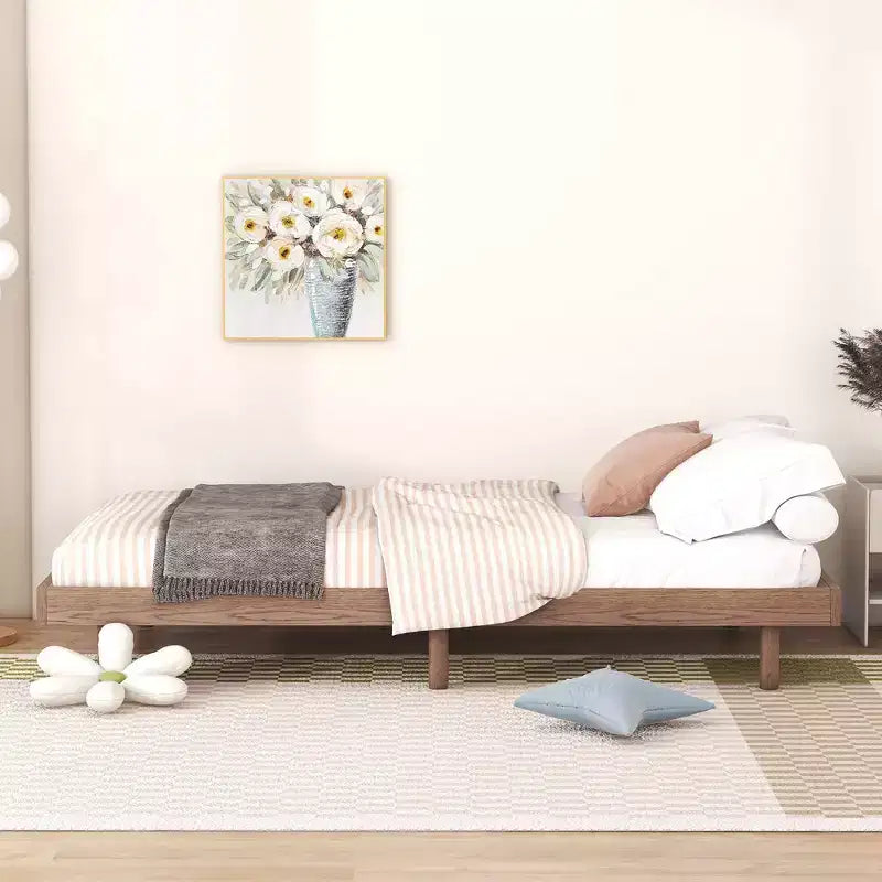 Giappone / Noce / Bianco lavato, Base letto piattaforma galleggiante, Senza testiera, Singolo / Matrimoniale / Queen, per 1