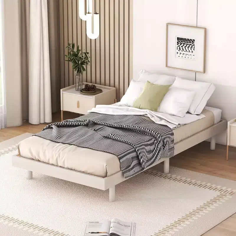 Giappone / Noce / Bianco lavato, Base letto piattaforma galleggiante, Senza testiera, Singolo / Matrimoniale / Queen, per 1