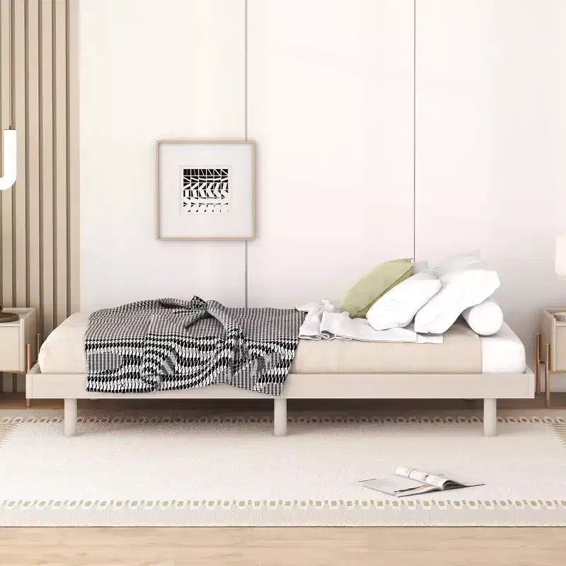 Giappone / Noce / Bianco lavato, Base letto piattaforma galleggiante, Senza testiera, Singolo / Matrimoniale / Queen, per 1