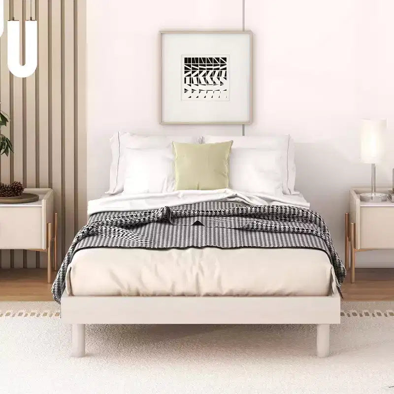 Giappone / Noce / Bianco lavato, Base letto piattaforma galleggiante, Senza testiera, Singolo / Matrimoniale / Queen, per 1