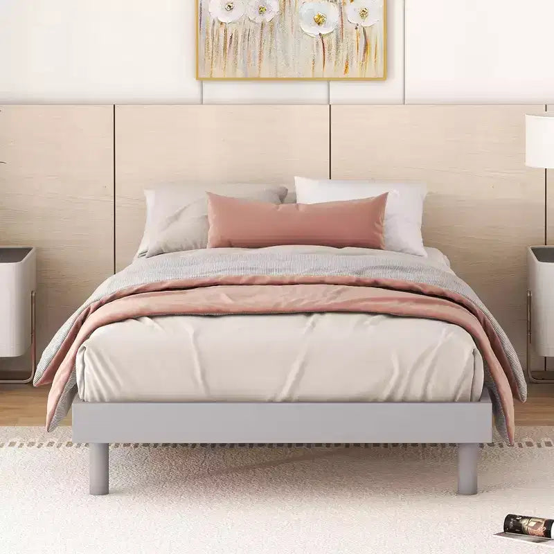 Giappone / Noce / Bianco lavato, Base letto piattaforma galleggiante, Senza testiera, Singolo / Matrimoniale / Queen, per 1