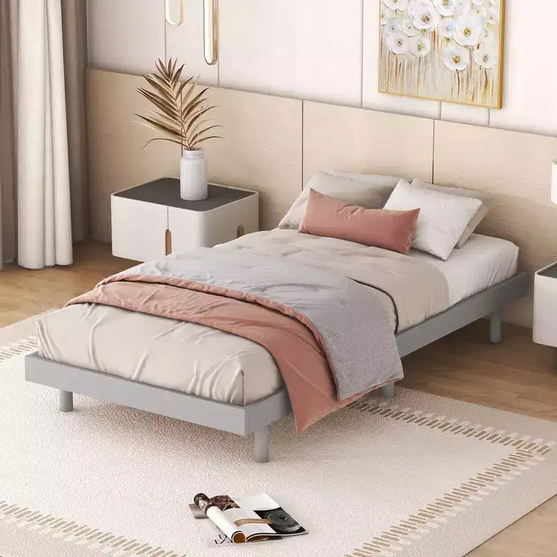 Giappone / Noce / Bianco lavato, Base letto piattaforma galleggiante, Senza testiera, Singolo / Matrimoniale / Queen, per 1