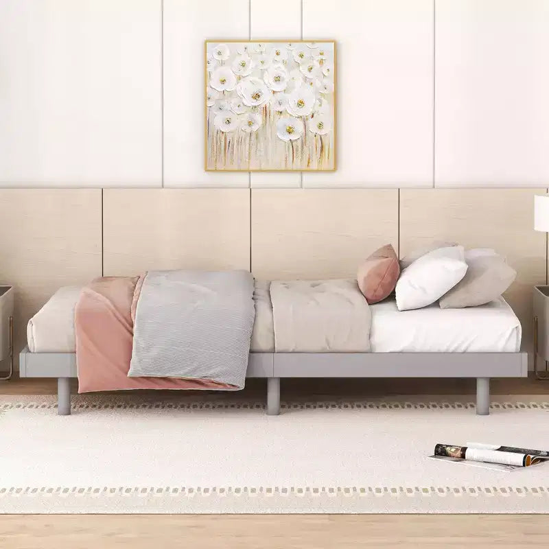 Giappone / Noce / Bianco lavato, Base letto piattaforma galleggiante, Senza testiera, Singolo / Matrimoniale / Queen, per 1