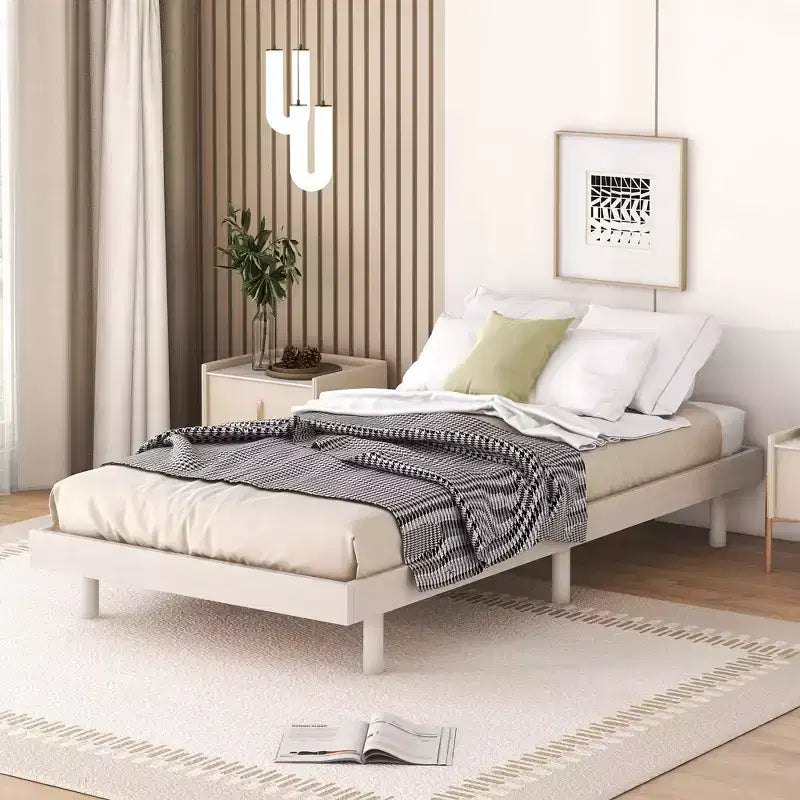 Giappone / Noce / Bianco lavato, Base letto piattaforma galleggiante, Senza testiera, Singolo / Matrimoniale / Queen, per 1