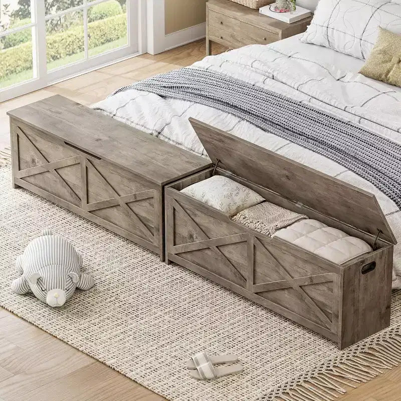 Panca Contenitore Marrone/Grigio con Cerniere di Sicurezza, 120 cm, 1 Posto