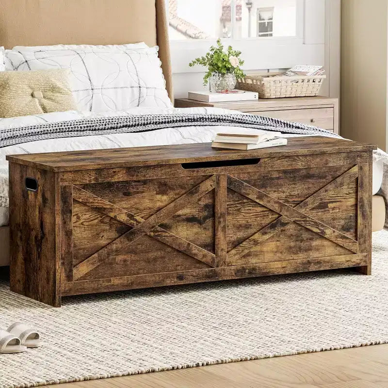 Panca Contenitore Marrone/Grigio con Cerniere di Sicurezza, 120 cm, 1 Posto