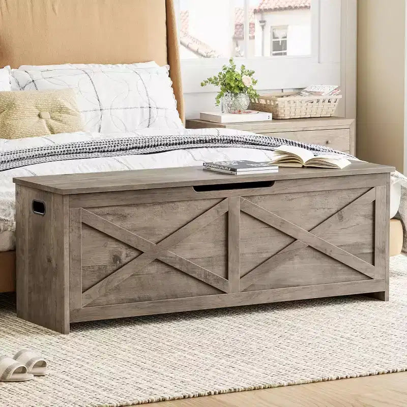 Panca Contenitore Marrone/Grigio con Cerniere di Sicurezza, 120 cm, 1 Posto