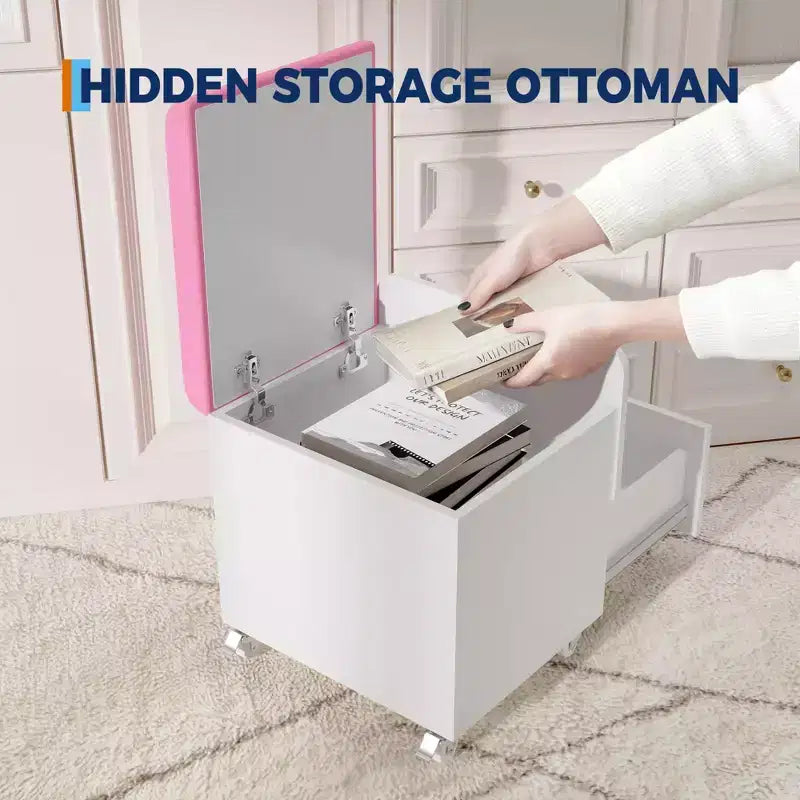 Sgabello da toeletta verde/bianco con cassetto e ruote bloccabili, monoposto