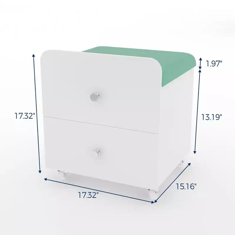 Sgabello da toeletta verde/bianco con cassetto e ruote bloccabili, monoposto