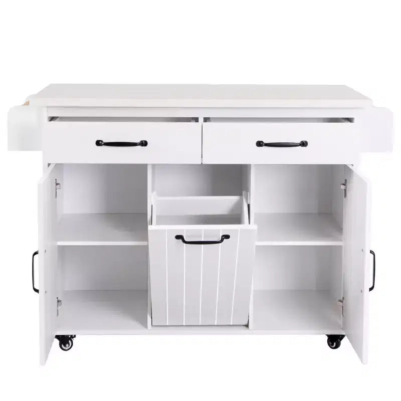 Carrello da Cucina Mobile Bianco con Piano a Scomparsa, Cassetti e Cestino, 1 Persona