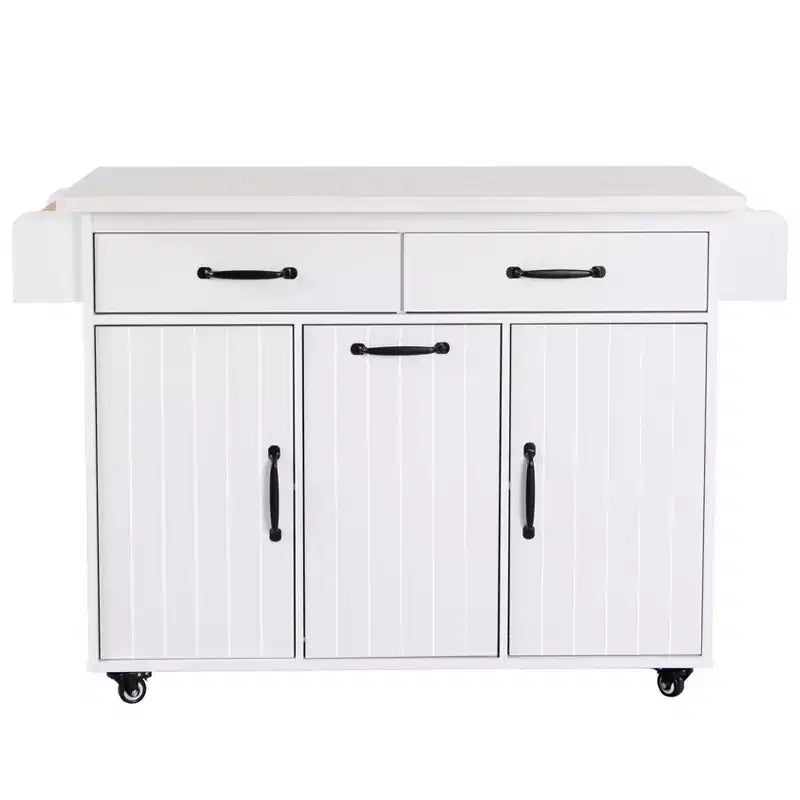 Carrello da Cucina Mobile Bianco con Piano a Scomparsa, Cassetti e Cestino, 1 Persona