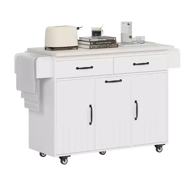 Carrello da Cucina Mobile Bianco con Piano a Scomparsa, Cassetti e Cestino, 1 Persona