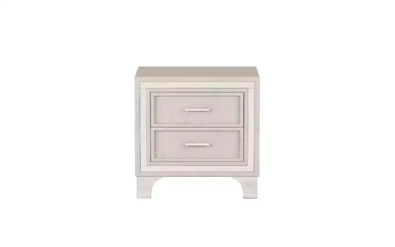 Comodino con 2 cassetti in velluto beige/grigio/rosa con gambe in metallo, singolo