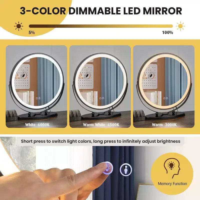 Set da toeletta a LED marrone e bianco con sgabello, per 1