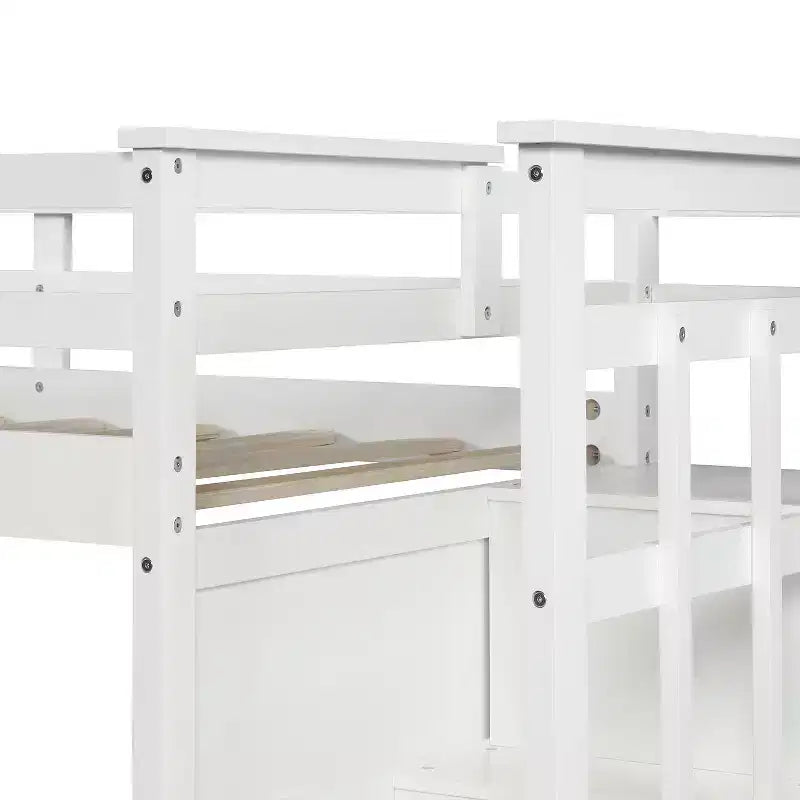 Letto a Castello Twin-over-Twin Espresso/Grigio/Bianco con Cassetti, Letto Estraibile e Scala, 3 Posti Letto
