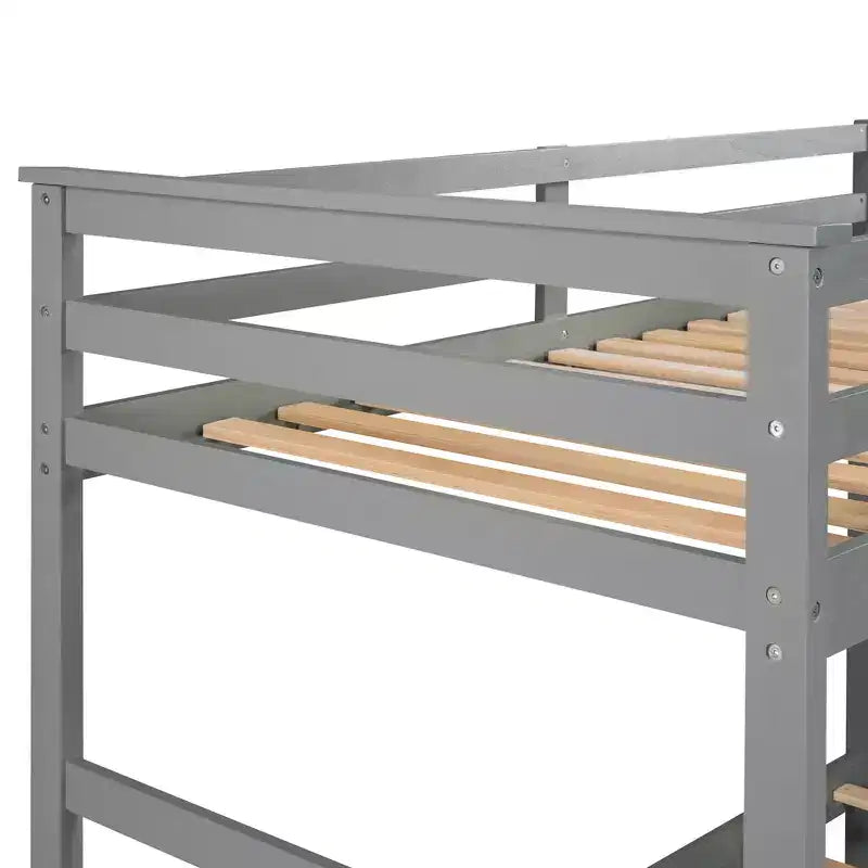 Letto a Castello Twin-over-Twin Espresso/Grigio/Bianco con Cassetti, Letto Estraibile e Scala, 3 Posti Letto