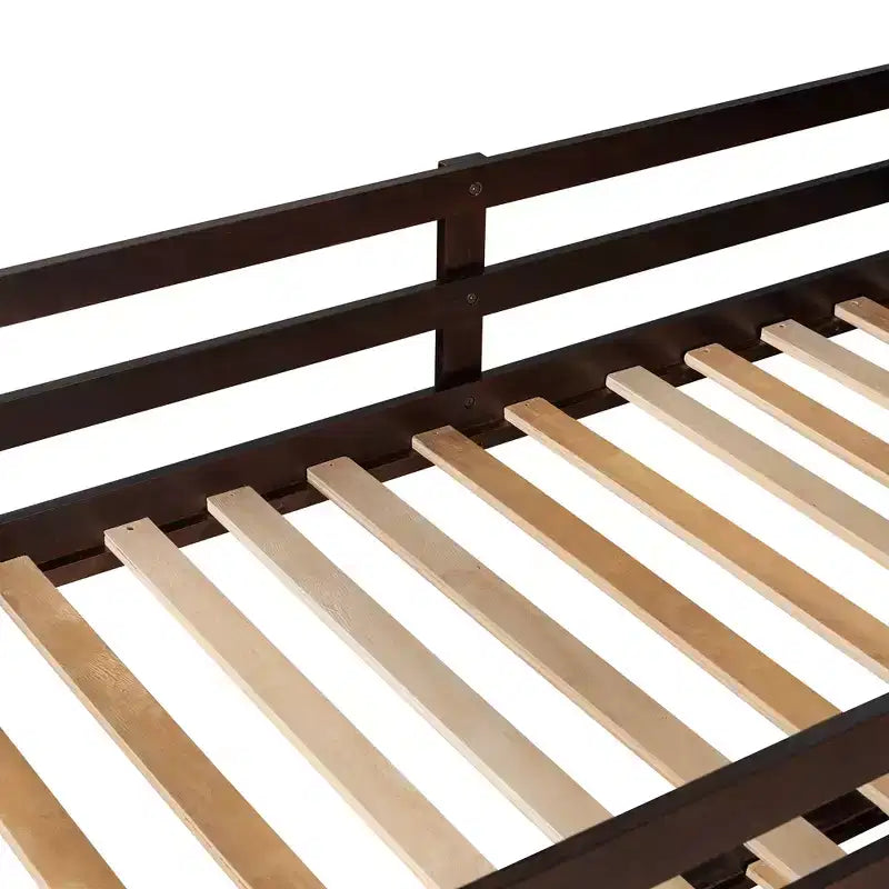 Letto a Castello Twin-over-Twin Espresso/Grigio/Bianco con Cassetti, Letto Estraibile e Scala, 3 Posti Letto