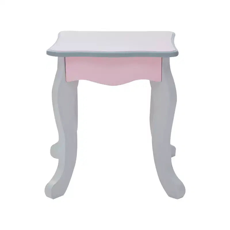 Set da toeletta rosa per bambini con sgabello e specchio, 2 pezzi