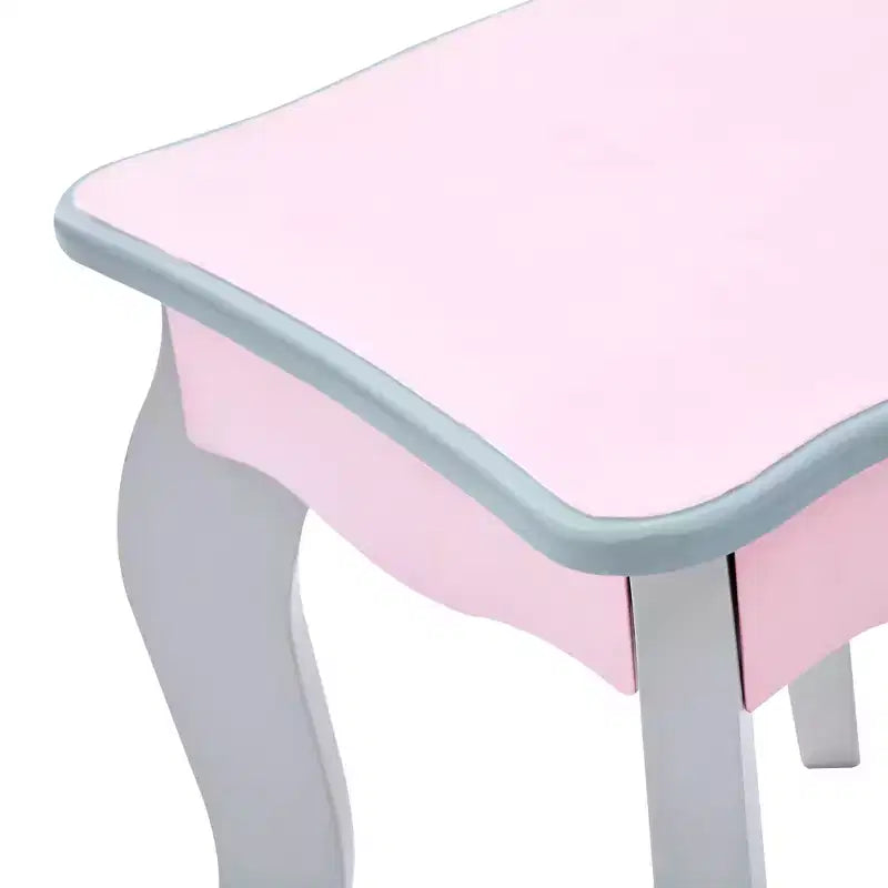 Set da toeletta rosa per bambini con sgabello e specchio, 2 pezzi