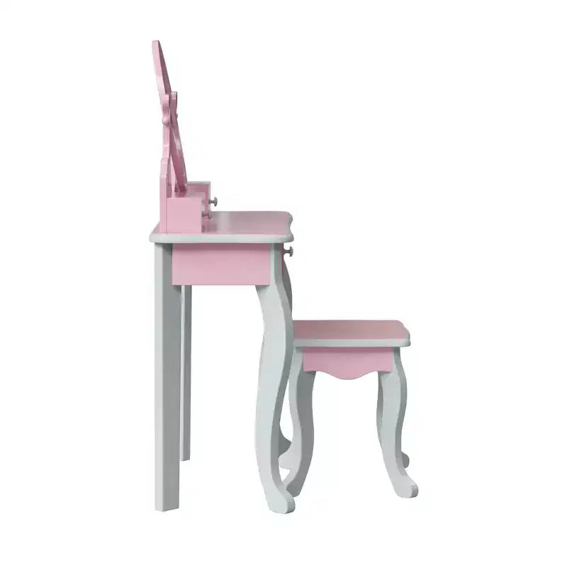 Set da toeletta rosa per bambini con sgabello e specchio, 2 pezzi