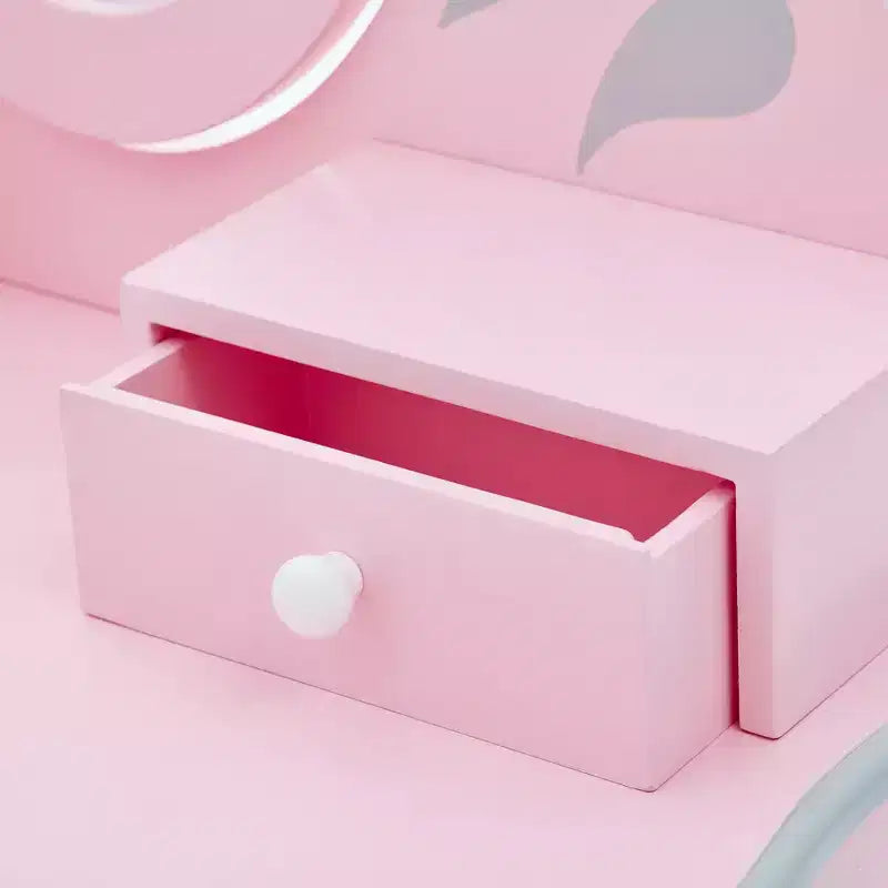 Set da toeletta rosa per bambini con sgabello e specchio, 2 pezzi