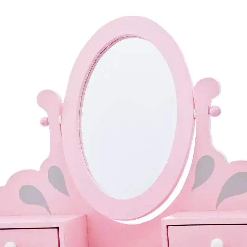 Set da toeletta rosa per bambini con sgabello e specchio, 2 pezzi